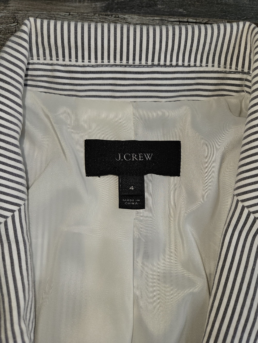 J. Crew Parke Blazer Seersucker Size 4 Grey White Striped - Picture 2 of 9